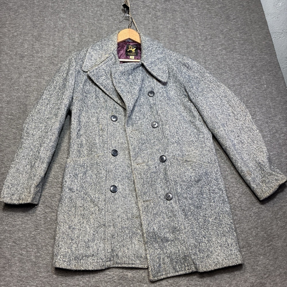 Vintage Alexander's Women's Size 38 Double Breasted Pea Coat Gray‎ 100% Wool 70s